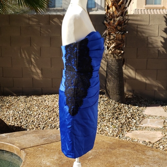 NEW Blue & Black Lace Accents Strapless Dress - Picture 2 of 8
